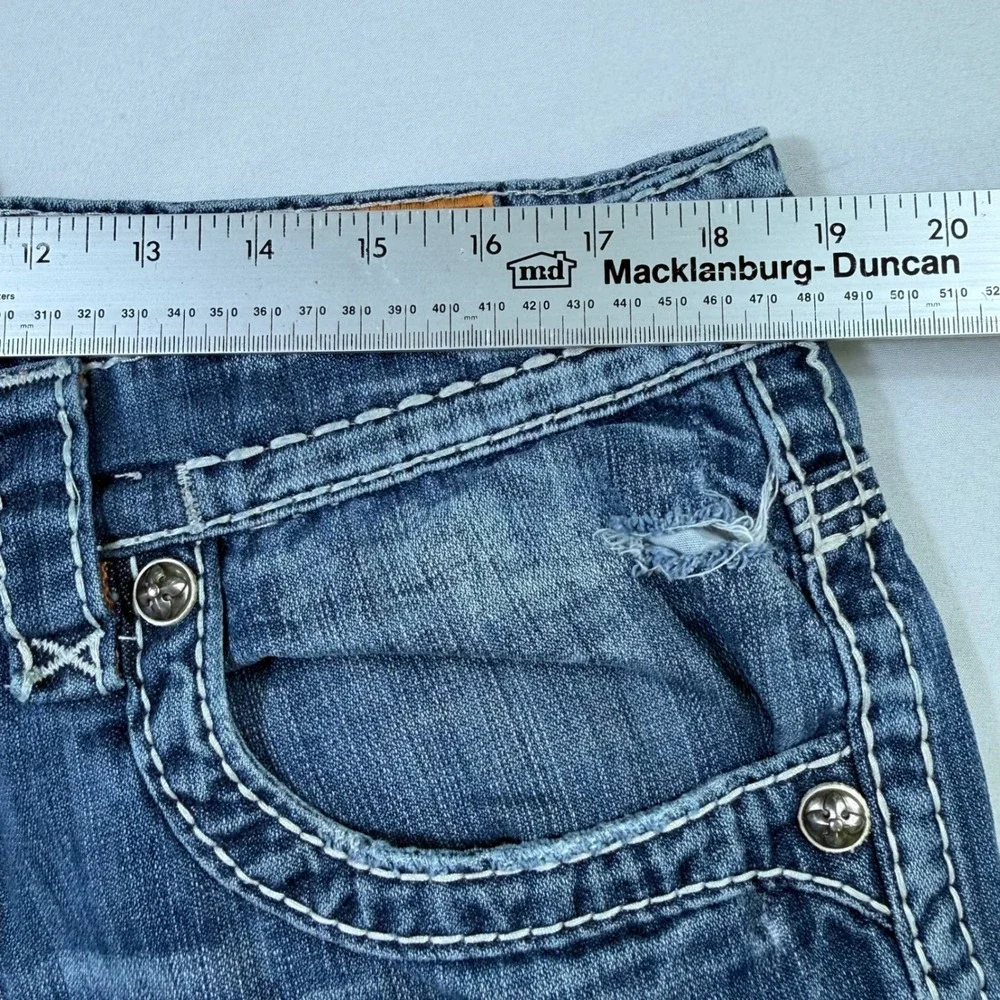 Rock Revival Jeans Mens 36 (fits 37x28) Blue Aaron Bootcut Distressed Moto Y2K